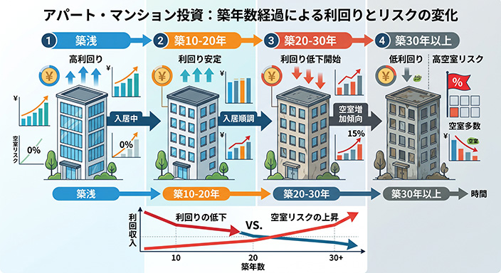 アパート投資は経過年数による利回りとリスクの変化